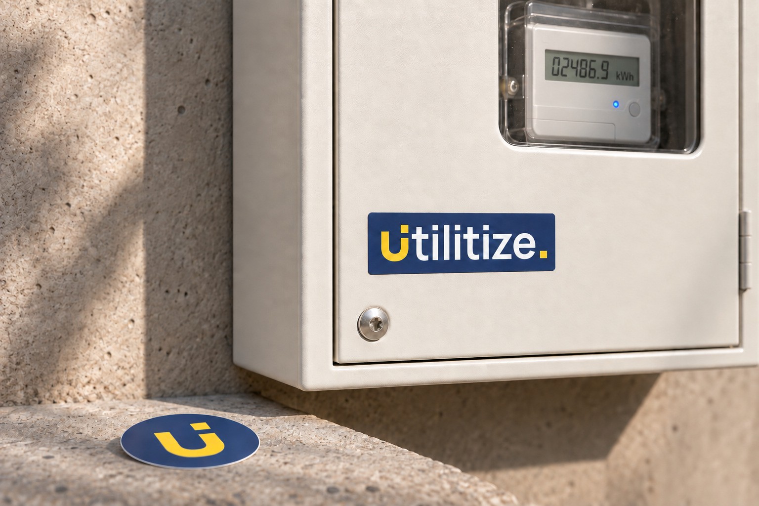 A Utilitize meter cabinet on a stone wall